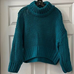 Free People Teal Cowl Neck Sweater